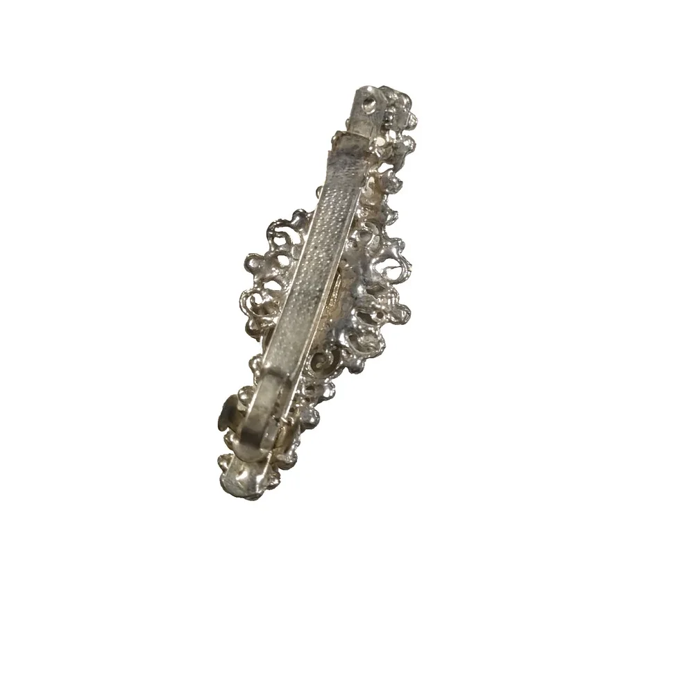 Light Blue Rhinestone Silver Tone Hair Barrette Tension Clip Elegant Feminine